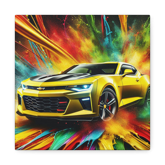 Chevrolet Camaro Canva Painting - Vintage Classic Car Wall Art, Retro Home Decor, Car Enthusiast Gift, Automobile Collectible, Garage Artwork