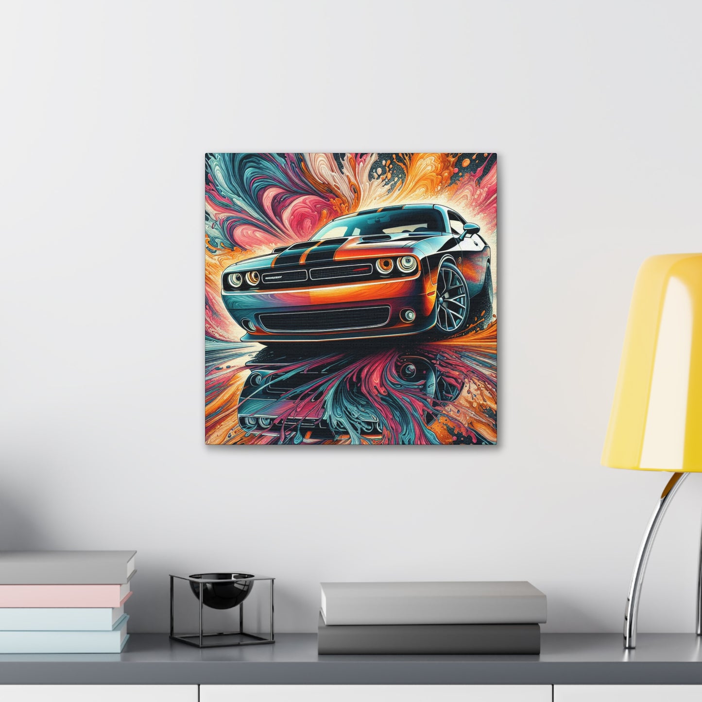 Vintage Dodge Challenger Wall Art, Handmade Car Canva Painting, Automotive Decor, Collector's Item, Must-Have for Car Enthusiasts, Home Decor