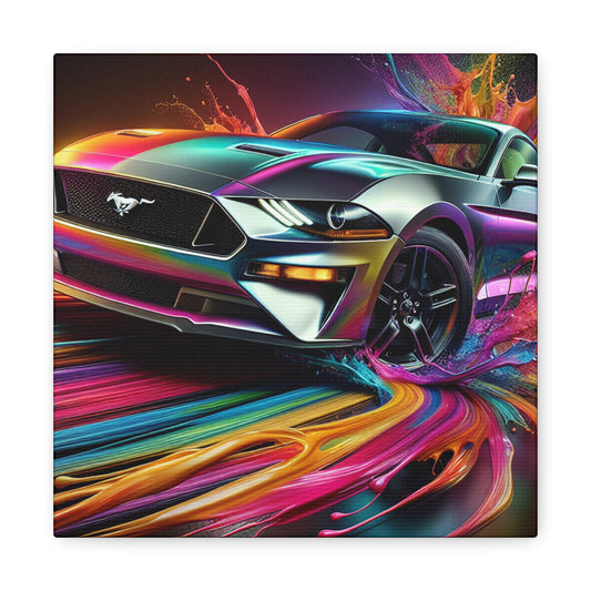 Ford Mustang Wall Art, Retro Car Canva Painting, Vintage Vehicle Home Decor, Garage Artwork, Gift for Car Enthusiasts and Mustang Lovers