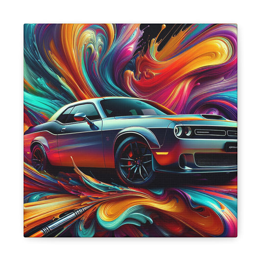 Dodge Challenger Wall Art - Handmade Vintage Car Canva Painting - Perfect Gift for Car Enthusiasts - High-Quality Home Decor