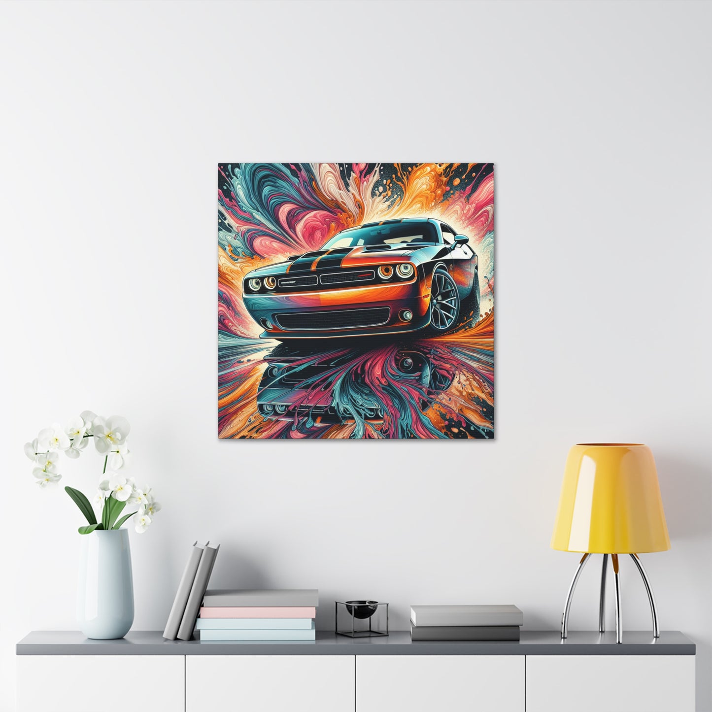 Vintage Dodge Challenger Wall Art, Handmade Car Canva Painting, Automotive Decor, Collector's Item, Must-Have for Car Enthusiasts, Home Decor