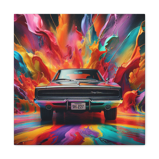 Dodge Charger Canva Art, Automobile Wall Decor, Classic Car Print, Vintage Car Painting, Unique Gift for Motor Enthusiasts and Car Lovers