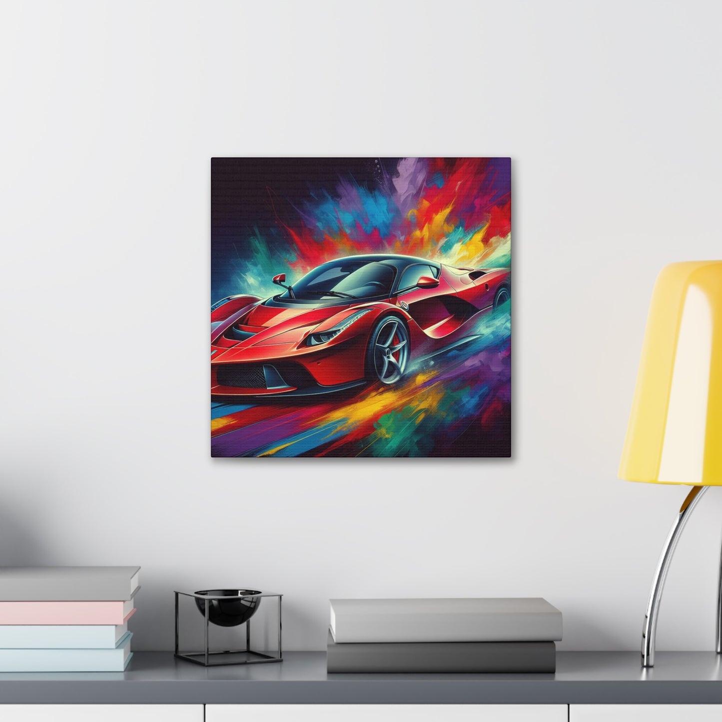 Ferrari Car Wall Canvas Painting - Hand-painted Luxury Sports Car Artwork for Home Decor, Unique Gift for Car Enthusiasts and Collectors