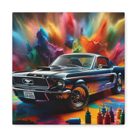 Vintage Ford Mustang Wall Art, Classic Car Painting on Canva, Gift for Ford Lovers, Muscle Car Home Decor, Man Cave Artwork, Garage Decor