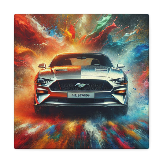 Classic Ford Mustang Car Canva Wall Art - Vintage Vehicle Canvas Painting for Garage, Man Cave, and Car Enthusiasts Decor