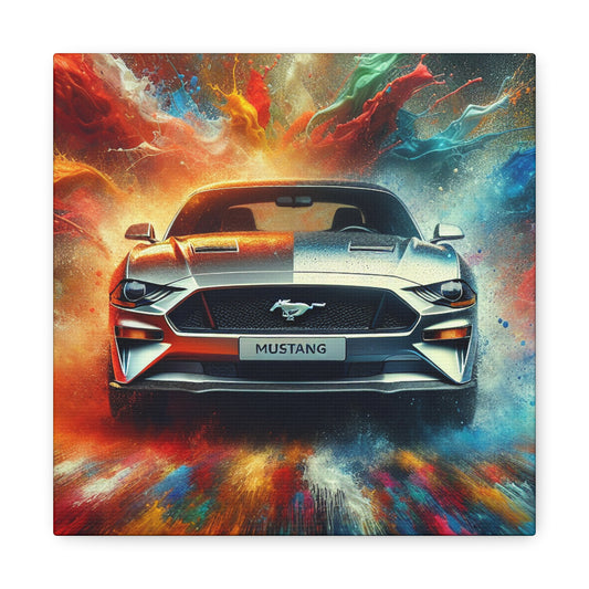 Classic Ford Mustang Car Canva Wall Art - Vintage Vehicle Canvas Painting for Garage, Man Cave, and Car Enthusiasts Decor