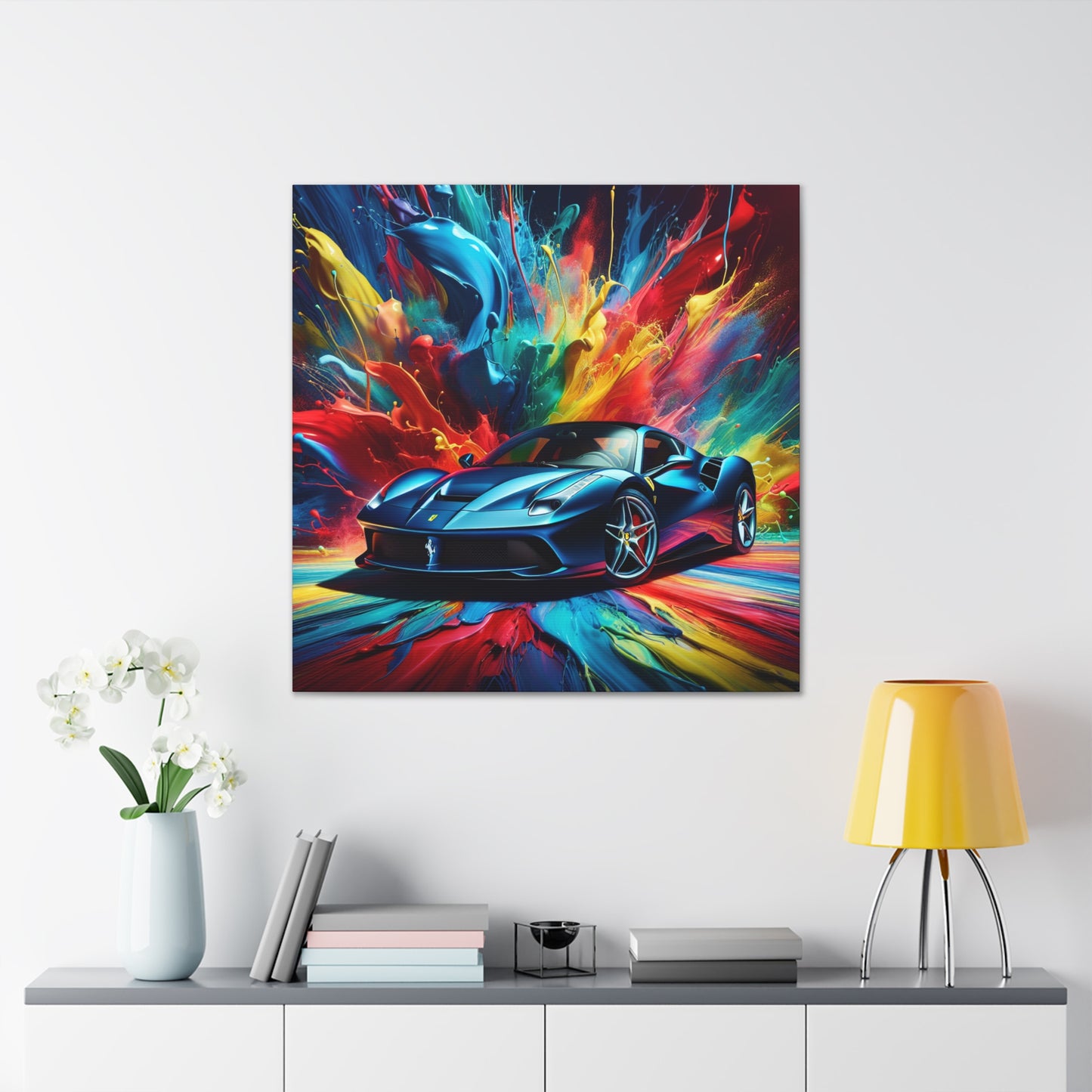 Ferrari Canva Painting - Luxurious Wall Art, Home Decor, Unique Gift for Car Enthusiasts and Sports Car Lovers, Handmade Artwork