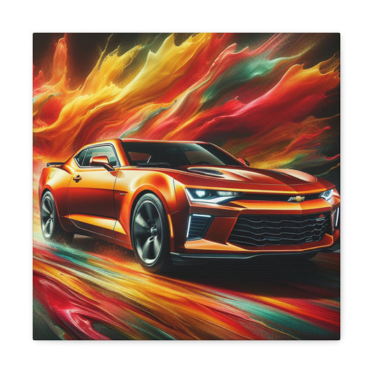 Chevrolet Camaro Canva Painting - Classic Car Art, Vintage, Garage Decor, American Muscle Car Print, Wall Art, Father's Day, Automobile Lover