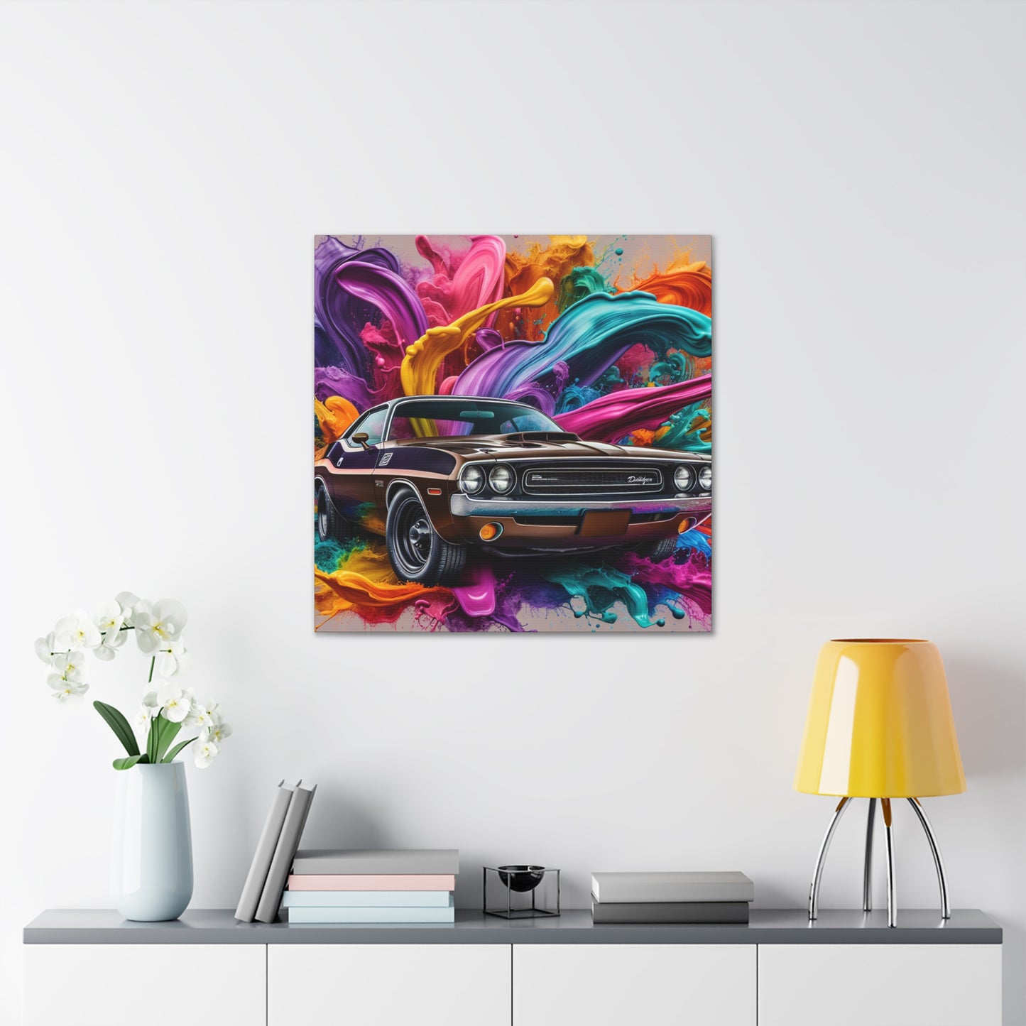 Dodge Challenger Wall Art, Car Canva Painting, Automotive Decor, Muscle Car Artwork, Classic Vehicle Illustration, Perfect for Man Cave, Garage or Office