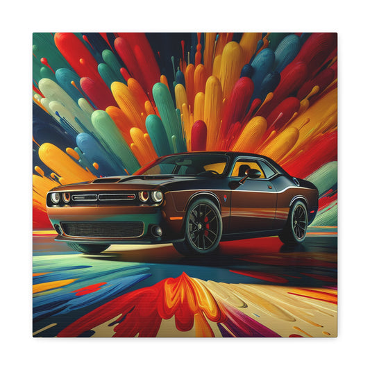 Dodge Challenger Canva Painting - Vintage Car Wall Art, Handmade Home Decor, Classic Muscle Car, Stunning Vehicle Picture, Ideal Gift for Car Lovers