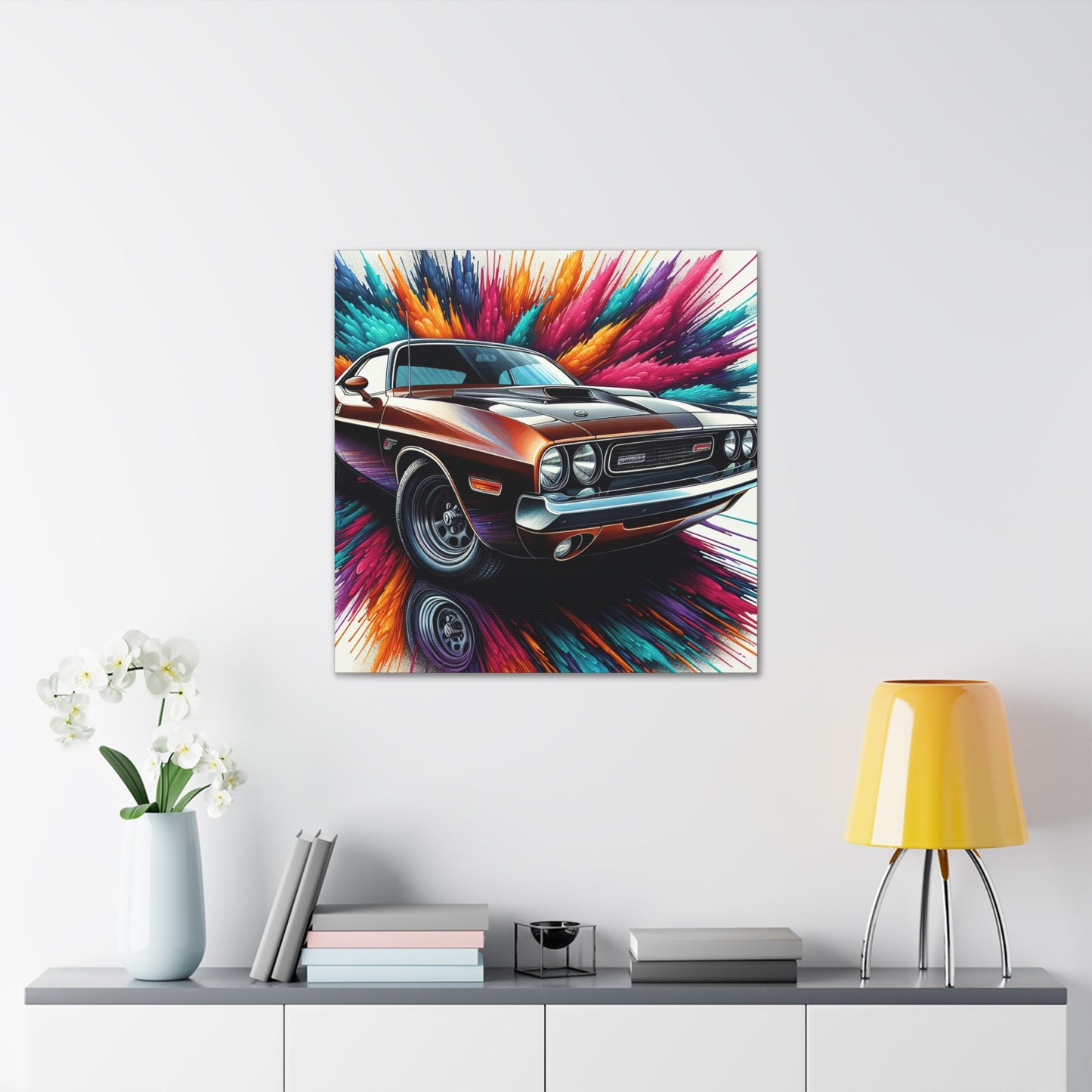 Dodge Challenger Wall Art - Handmade Canva Painting - Race Car Decor - Automotive Gifts for Men - Unique Home and Office Decoration