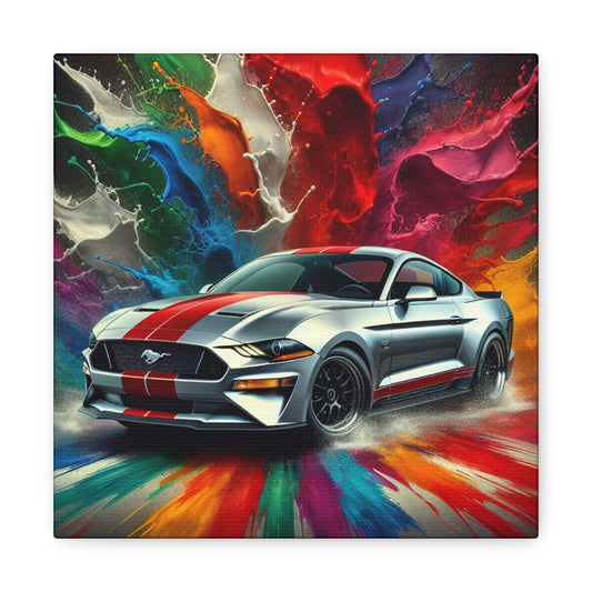 Vintage Ford Mustang Wall Art - Large Car Canvas Painting, Gift for Car Enthusiasts - Home Decor, Garage Decor, Father's Day Birthday Gift Idea