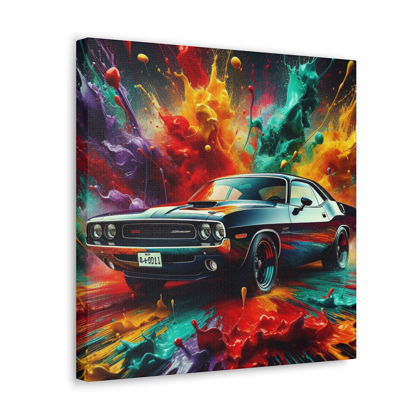 Dodge Challenger Canva Wall Art - Large Car Canvas Painting - Automotive Decor for Man Cave - Exclusive Race Car Artwork Print