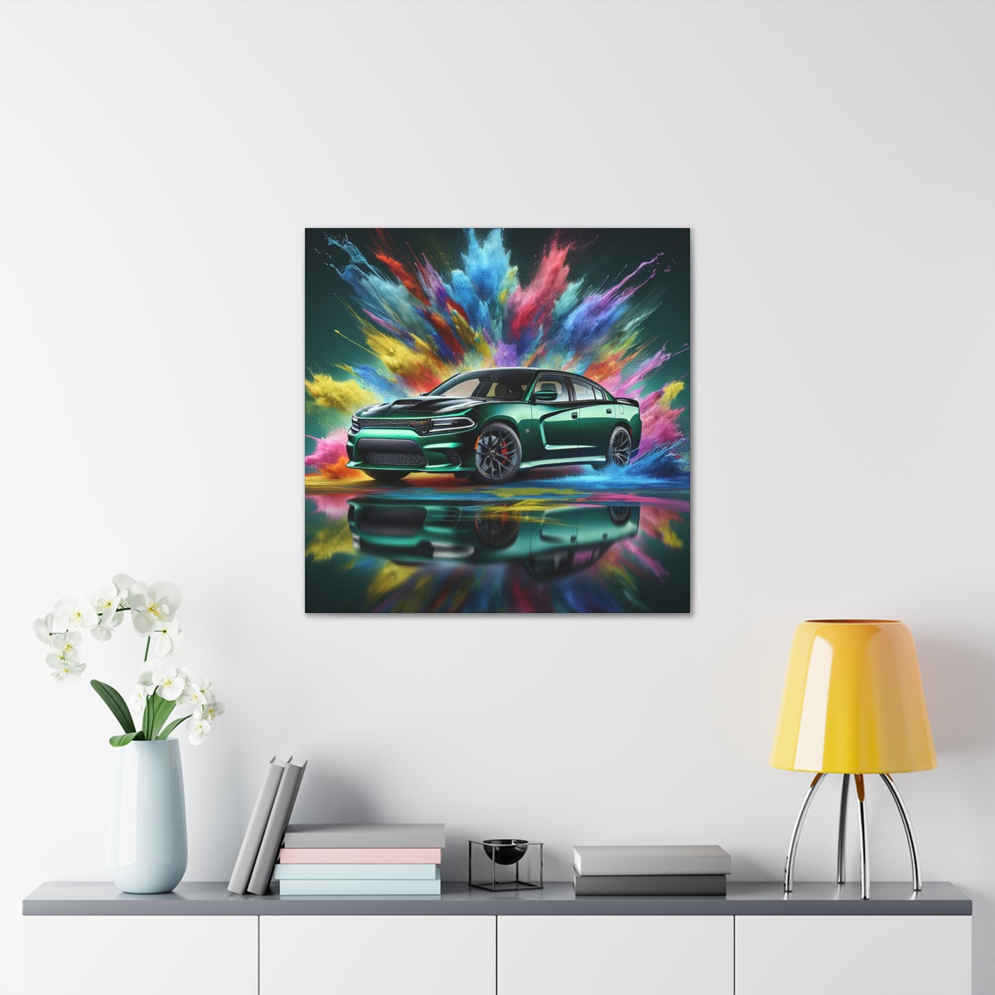 Vintage Dodge Charger Car Canva Painting - Classic Automobile Wall Art for Garage, Car Enthusiast Gift, Home Decor