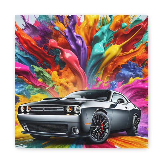 Dodge Challenger Car Canva Painting - Vintage Style Wall Art, Perfect for Garage, Man Cave and Office - Classic Car Artwork Decoration