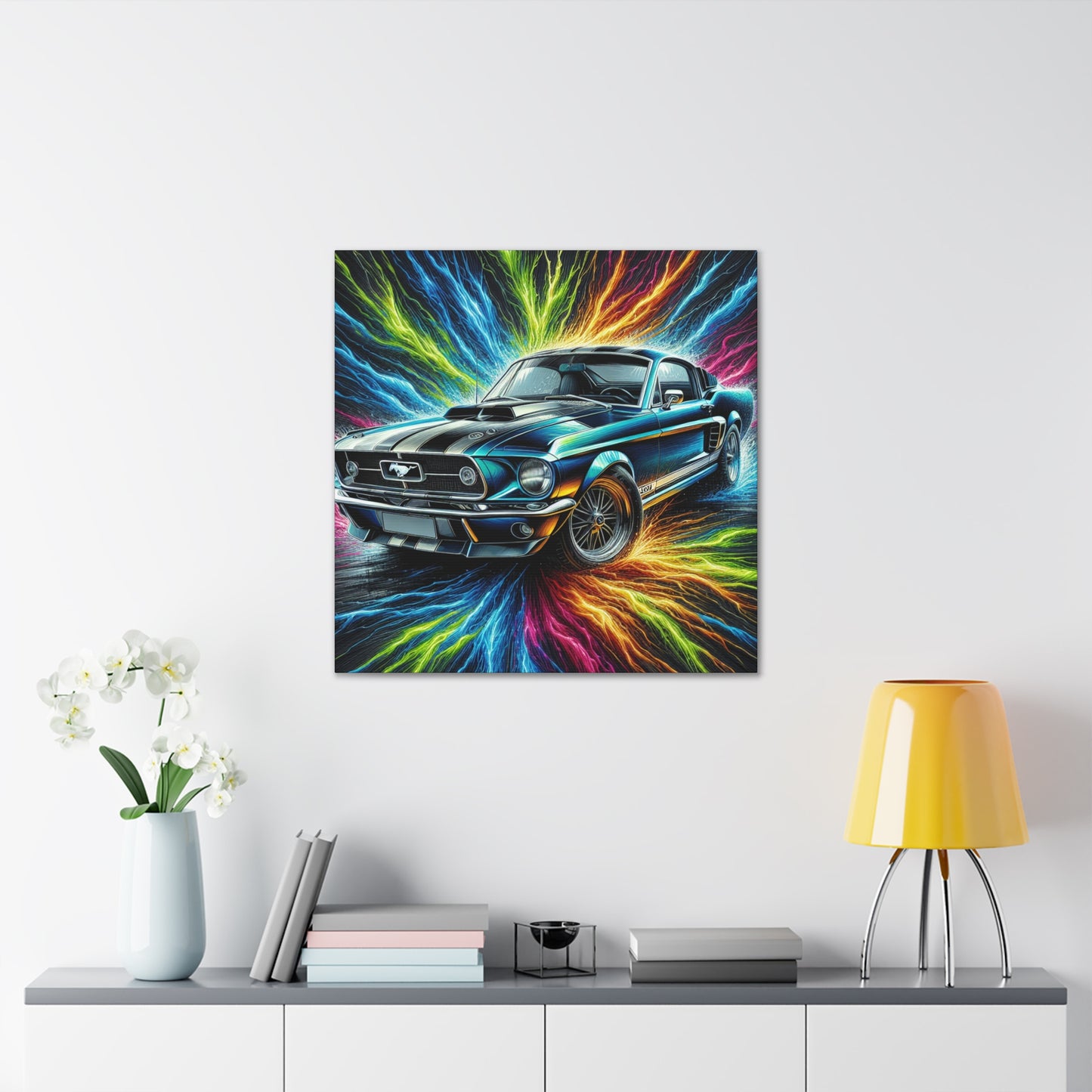 Vintage Ford Mustang Wall Art, Hand-Painted Car Canva, Perfect Gift for Auto Enthusiasts, Collector's Item, Home or Office Decor