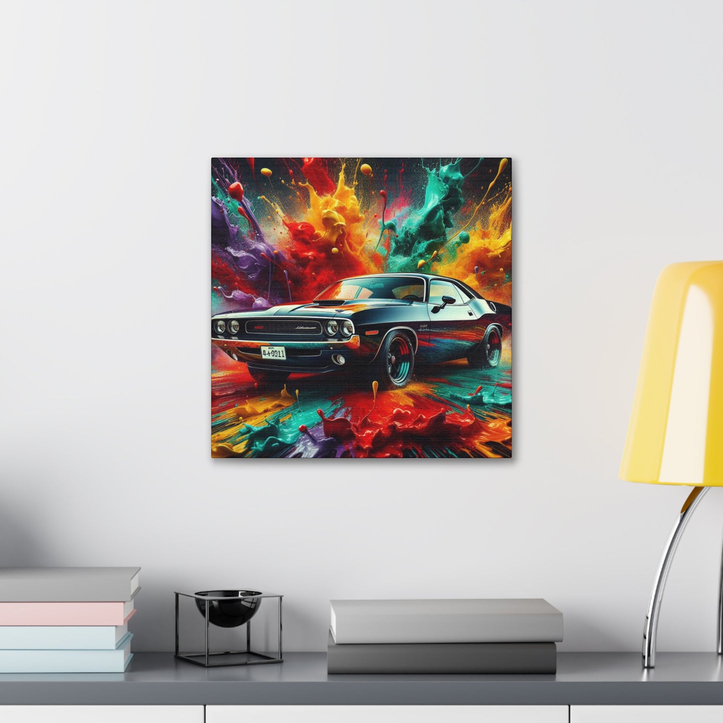 Dodge Challenger Canva Wall Art - Large Car Canvas Painting - Automotive Decor for Man Cave - Exclusive Race Car Artwork Print