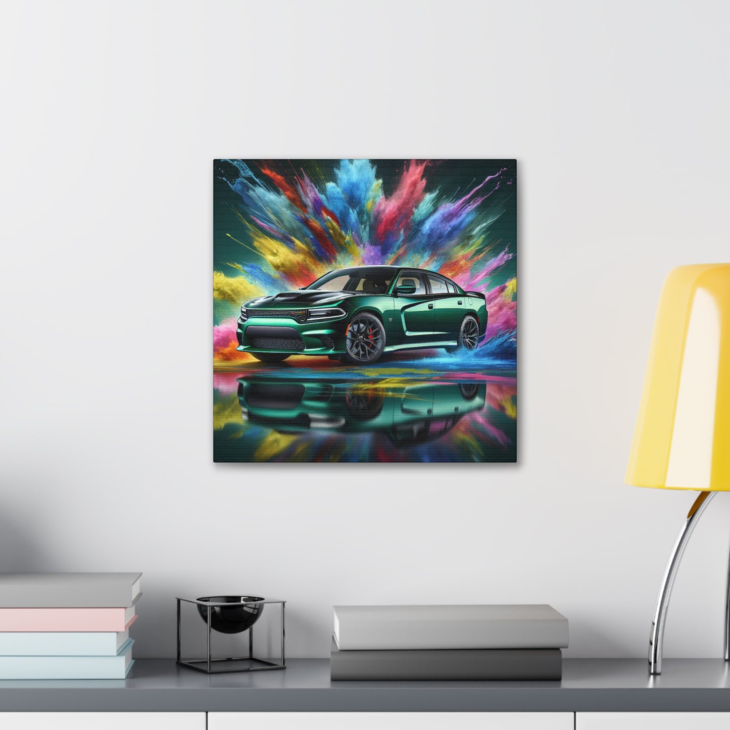 Vintage Dodge Charger Car Canva Painting - Classic Automobile Wall Art for Garage, Car Enthusiast Gift, Home Decor