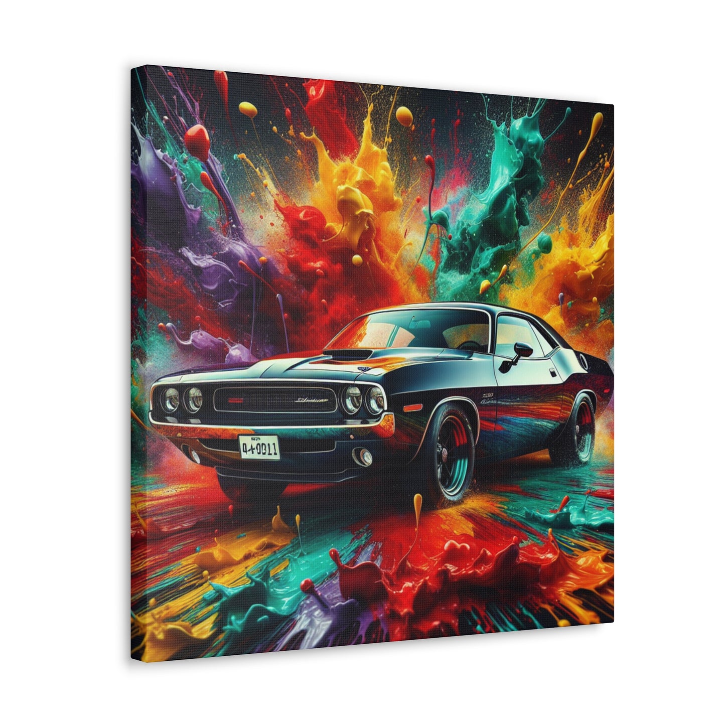 Dodge Challenger Canva Wall Art - Large Car Canvas Painting - Automotive Decor for Man Cave - Exclusive Race Car Artwork Print