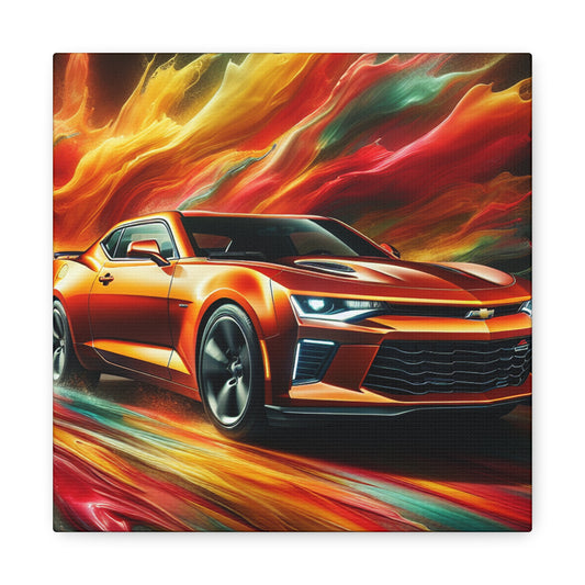 Chevrolet Camaro Canva Painting - Classic Car Art, Vintage, Garage Decor, American Muscle Car Print, Wall Art, Father's Day, Automobile Lover