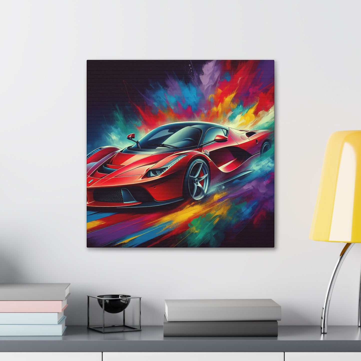 Ferrari Car Wall Canvas Painting - Hand-painted Luxury Sports Car Artwork for Home Decor, Unique Gift for Car Enthusiasts and Collectors