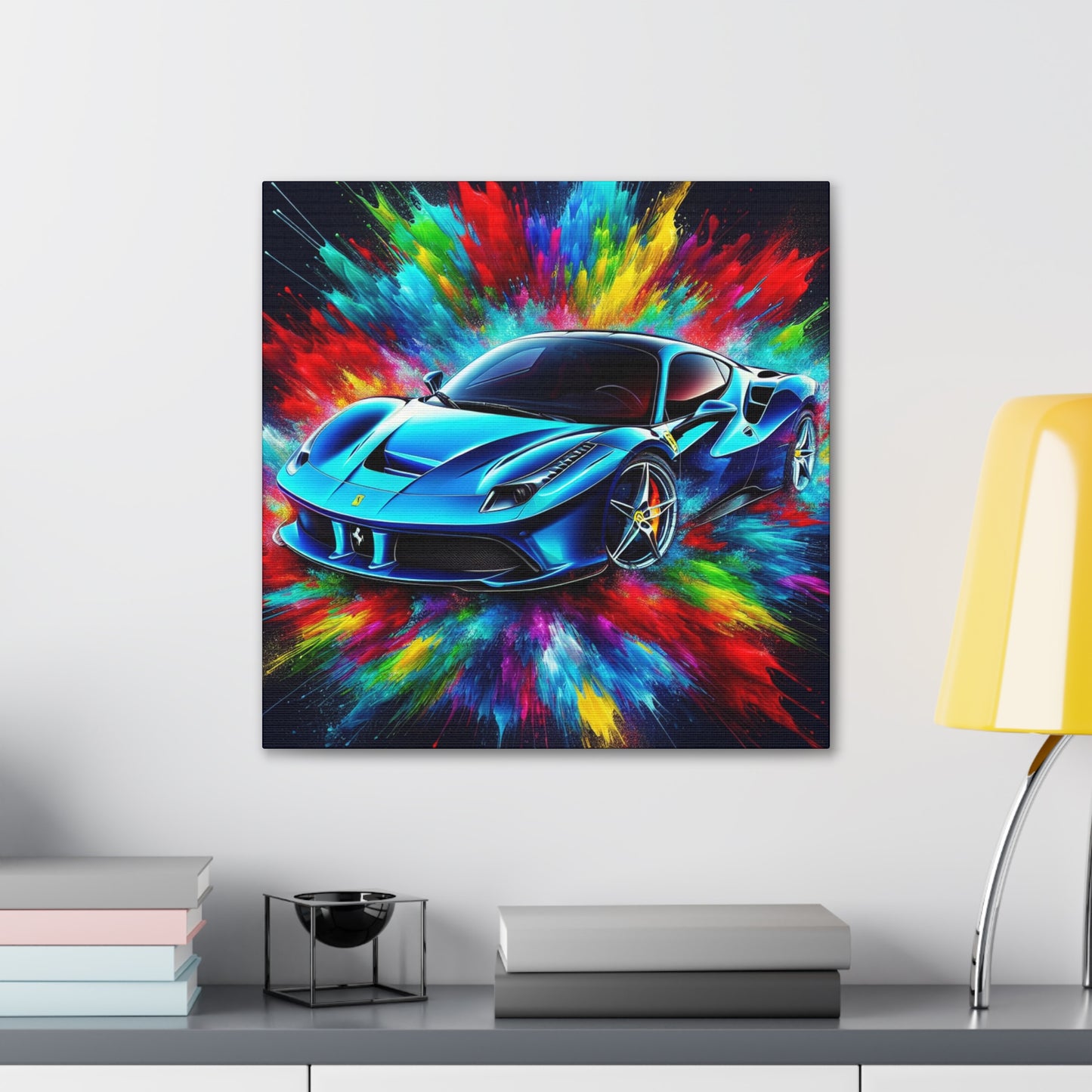 Ferrari Luxury Car Canva Painting, Handmade Sports Car Wall Art, Home Decor, Gift for Car Lovers, Men's Room, Garage Decor, Office Artwork