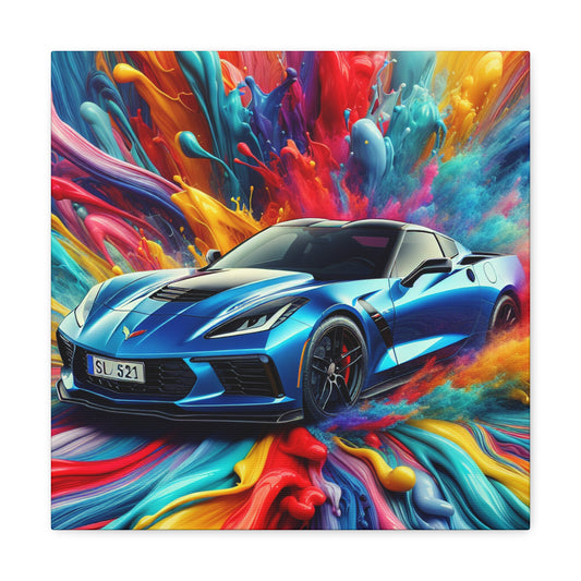 Chevrolet Corvette Canva Painting, Vintage Car Wall Art, Retro Automobile Decor, Classic Corvette Car Lover Gift, Gallery Wrap Canvas Art