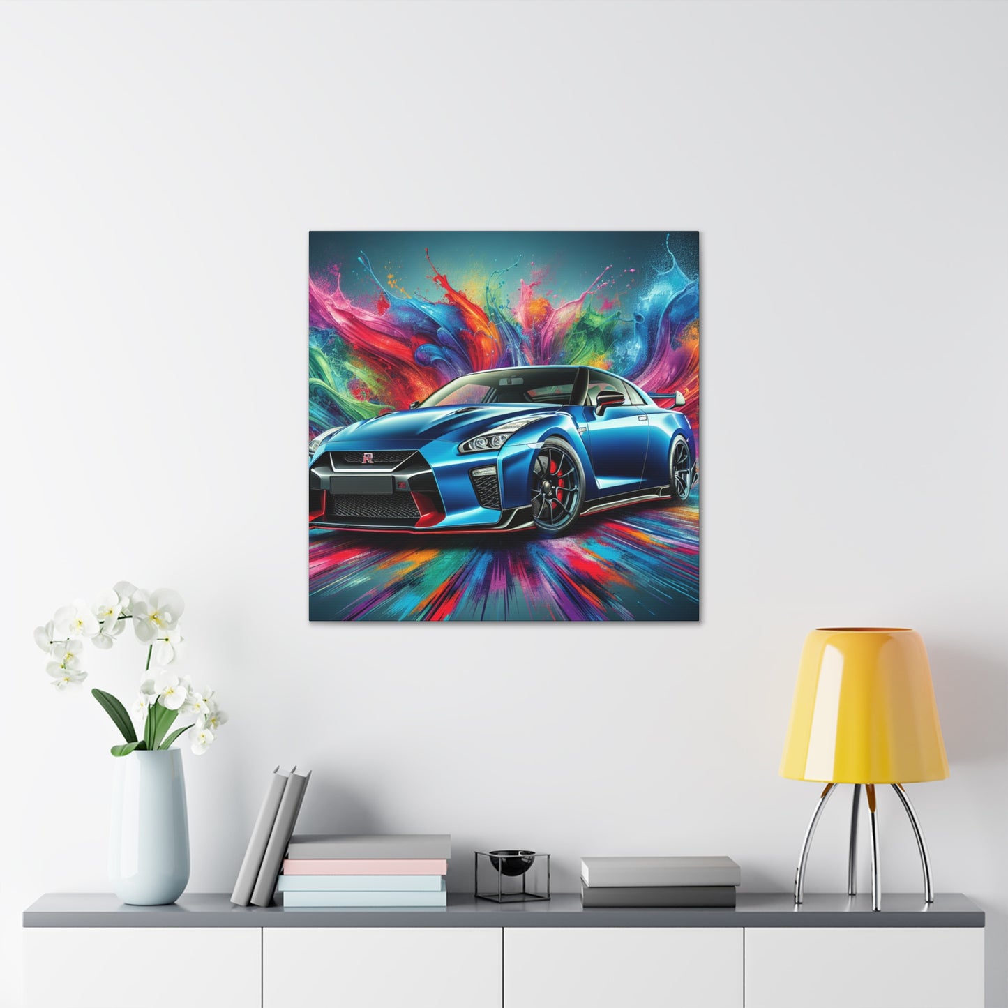 Nissan GT-R Car Wall Art Canva - Sports Car Lovers Decor, Hand Painted Modern Painting, Perfect Gift for Car Aficionados