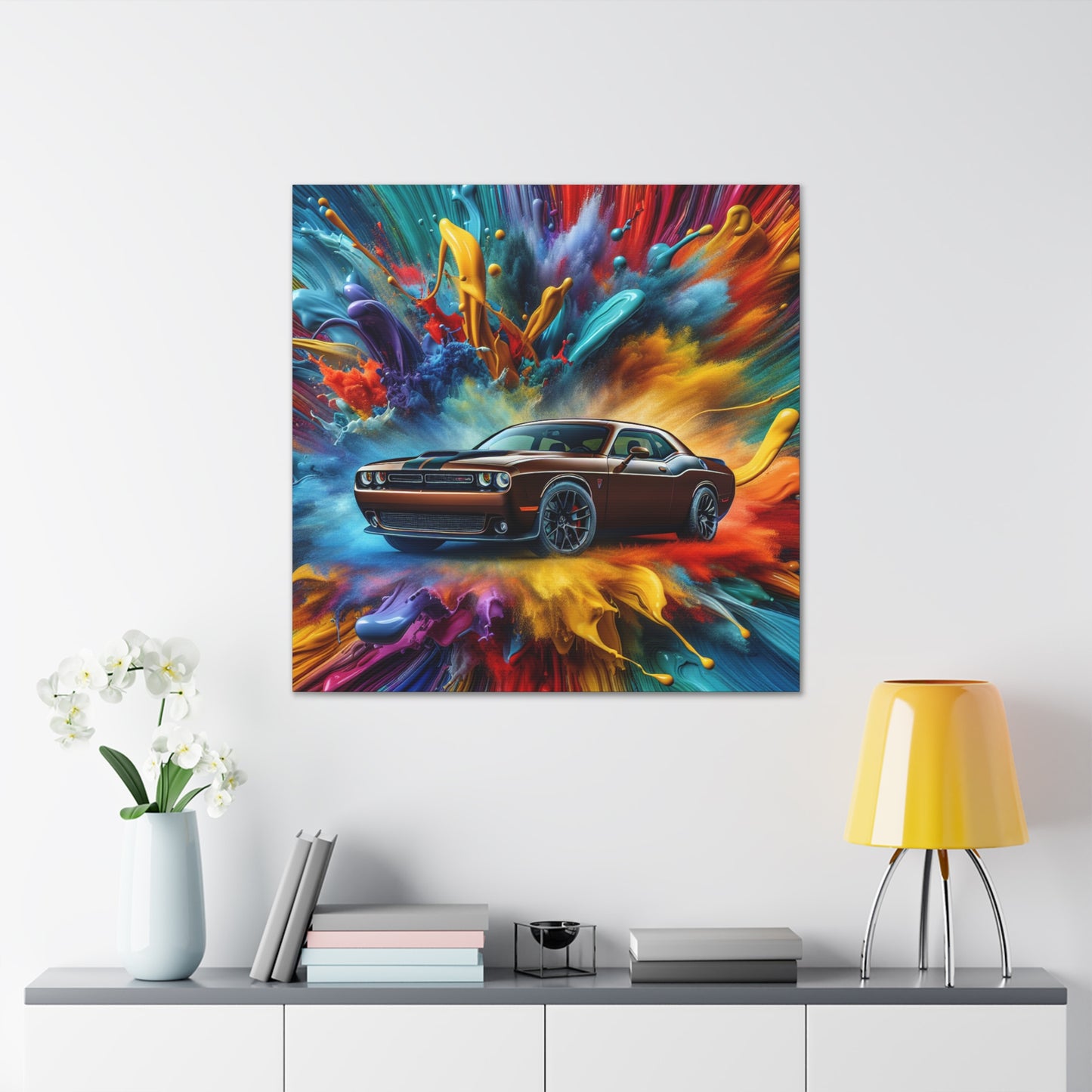 Dodge Challenger Wall Art, Classic Car Canva Painting, Home Decor, Handmade Garage Artwork, Office Decoration, Perfect Gift for Auto Enthusiasts