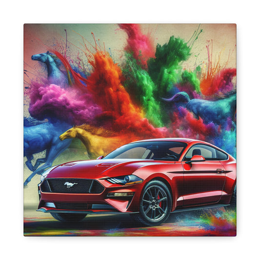 Vintage Ford Mustang Canvas Art, Hand Painted Car Enthusiast Gift, Classic Automobile Wall Decor, Contemporary Home Office Decor