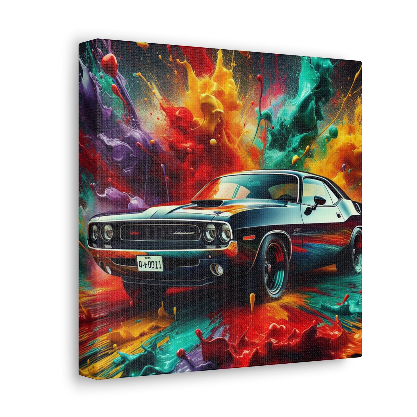 Dodge Challenger Canva Wall Art - Large Car Canvas Painting - Automotive Decor for Man Cave - Exclusive Race Car Artwork Print