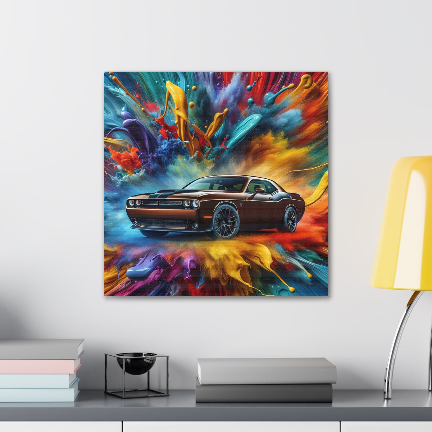 Dodge Challenger Wall Art, Classic Car Canva Painting, Home Decor, Handmade Garage Artwork, Office Decoration, Perfect Gift for Auto Enthusiasts