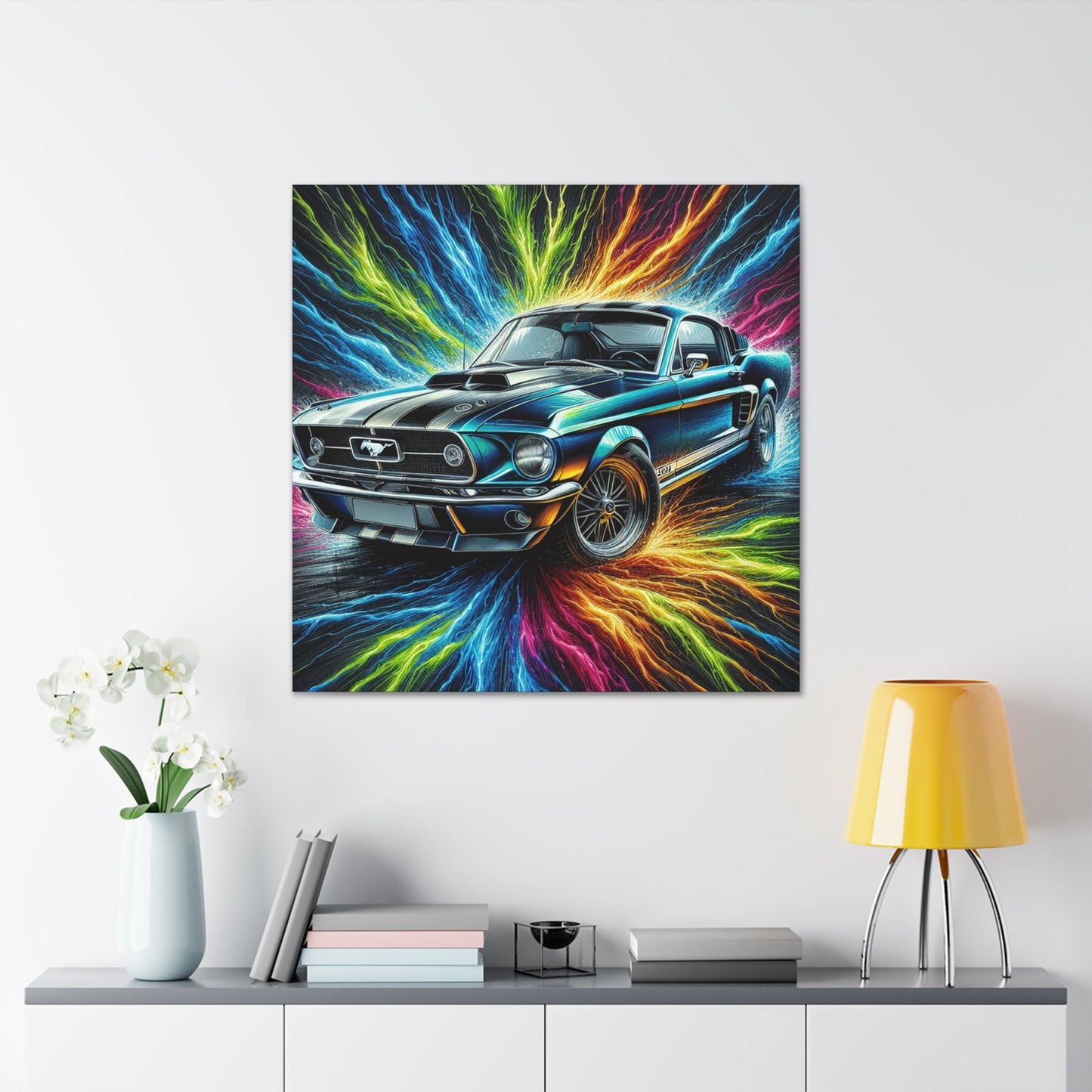 Vintage Ford Mustang Wall Art, Hand-Painted Car Canva, Perfect Gift for Auto Enthusiasts, Collector's Item, Home or Office Decor