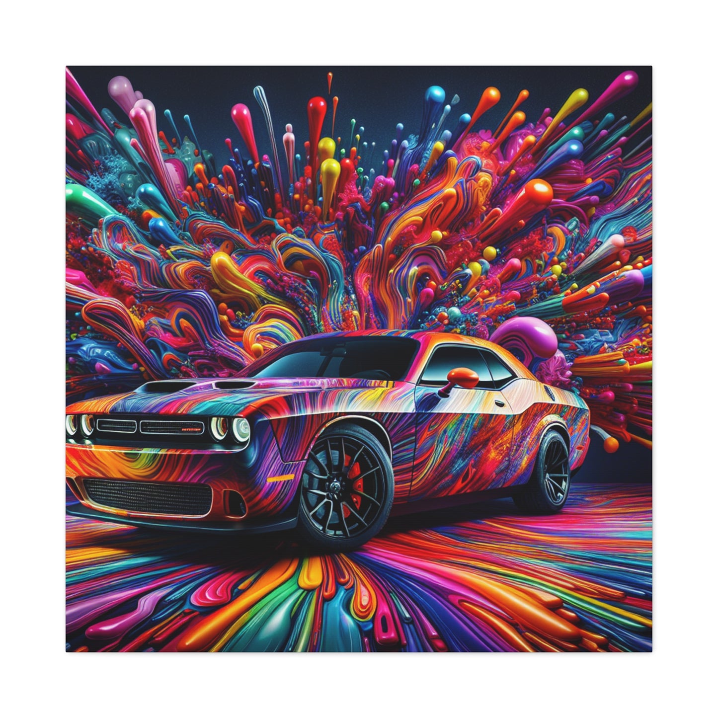 Dodge Challenger Canva Art - Sports Car Wall Decor - Modern Vehicle Canvas Painting - Perfect for Man Cave, Garage, or Home Office