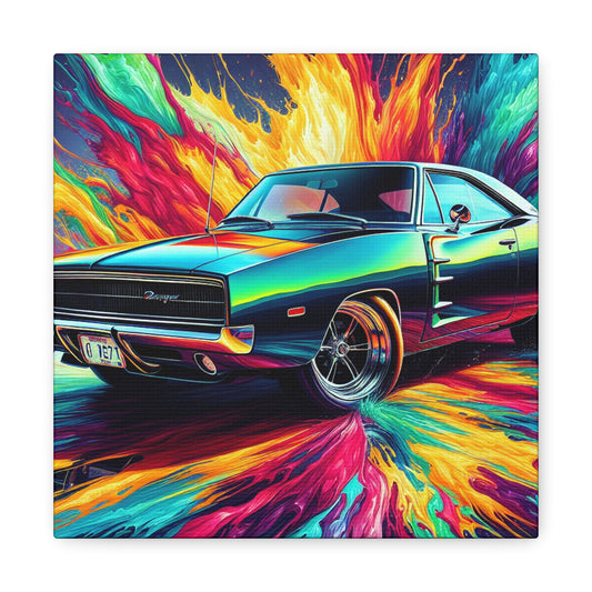 Dodge Charger Wall Art - Home Decor, Handmade Canva Print, Classic Car Painting, Perfect Gift for Car Lovers and Automotive Enthusiasts