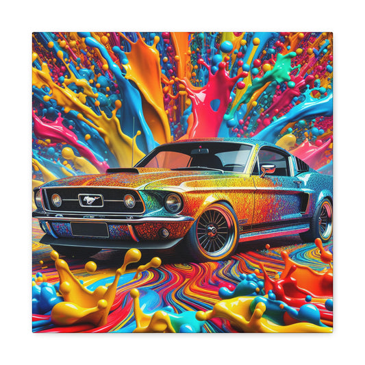 Vintage Ford Mustang Wall Art, Hand Painted Mustang Canvas Print, Classic Car Lover Gift, Home Office Decor, Man Cave Artwork, Collector Item