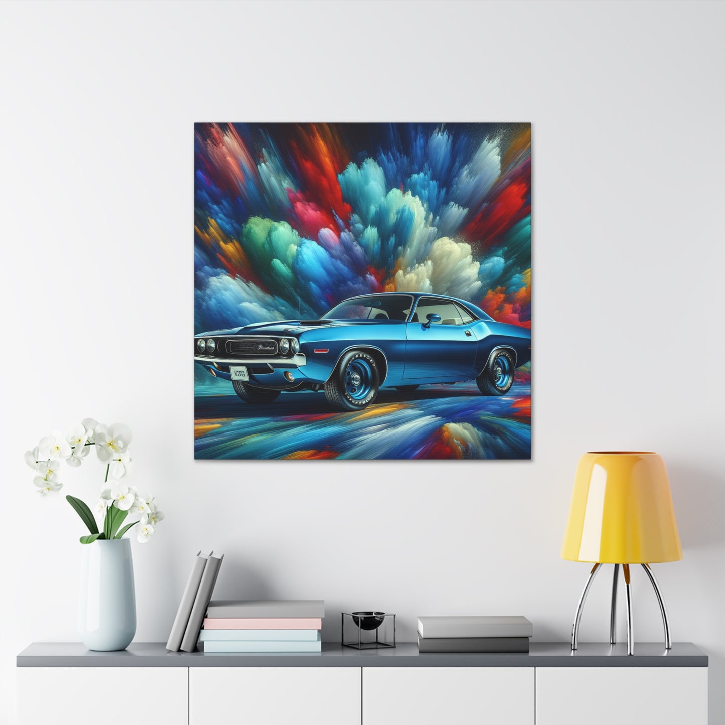 Dodge Challenger Wall Art, Car Themed Home Decor, High Quality Canva Painting, Classic Car Enthusiast Gift, Modern Garage Artwork