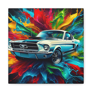 Ford Mustang Wall Art Canva Painting - Classic Car Decor, Muscle Car Artwork, Garage or Man Cave Decoration, Unique Car Lover Gift