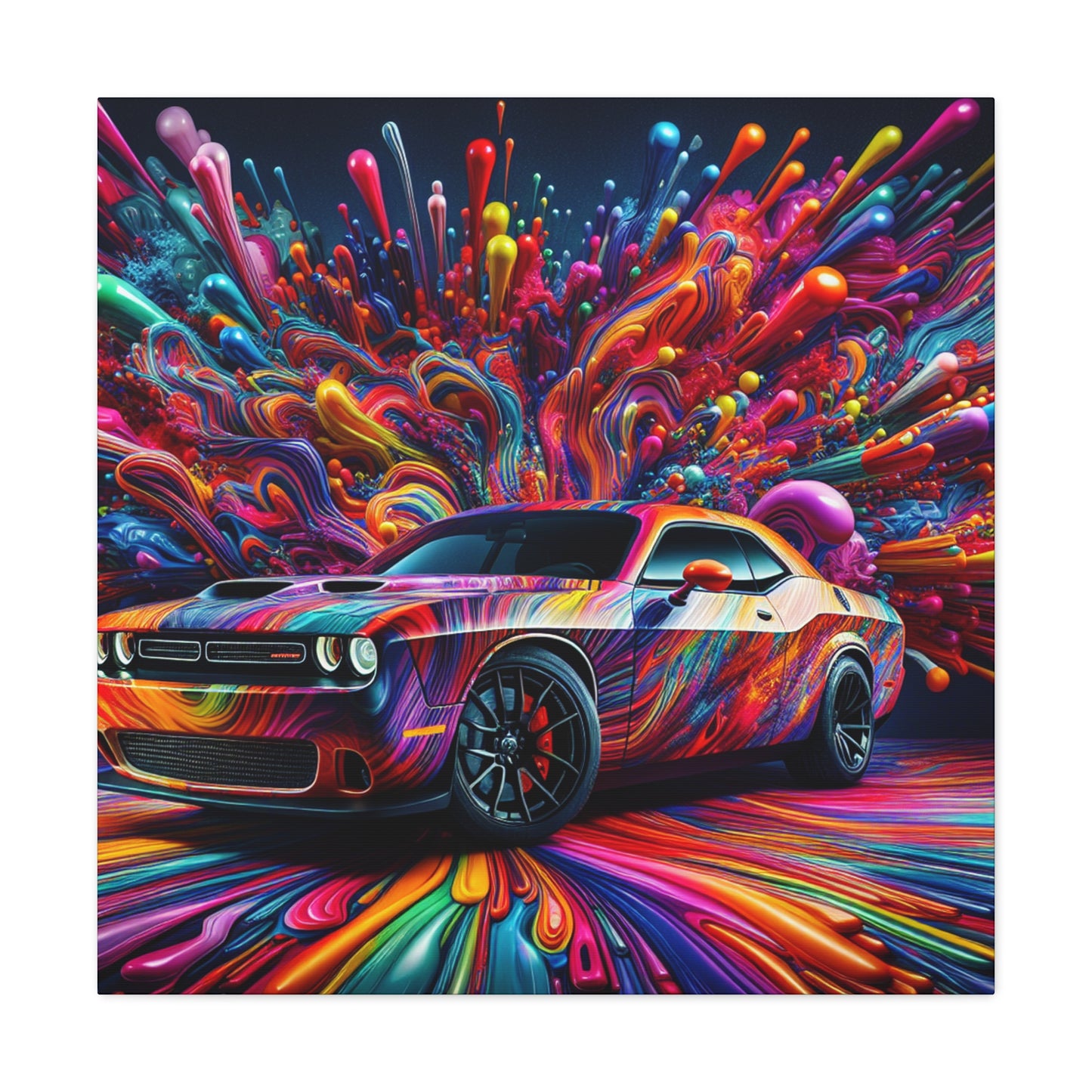 Dodge Challenger Canva Art - Sports Car Wall Decor - Modern Vehicle Canvas Painting - Perfect for Man Cave, Garage, or Home Office