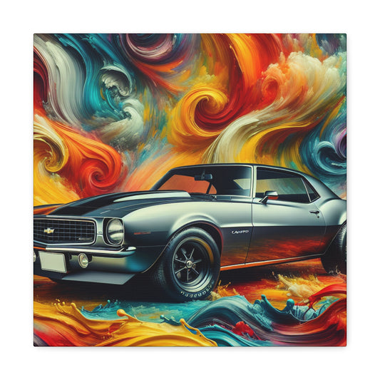 Chevrolet Camaro Artwork, Vintage Style Canva Painting - Perfect for Garage Decor, Car Enthusiasts, and Unique Home Decor Pieces