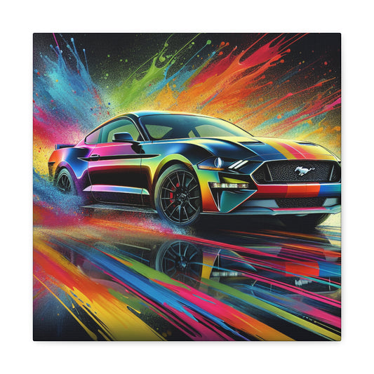 Ford Mustang Canva Art - Vintage Car Wall Decor, Classic Auto Enthusiast Gift, Muscle Car Canvas Painting, Automotive Office Homestead Art