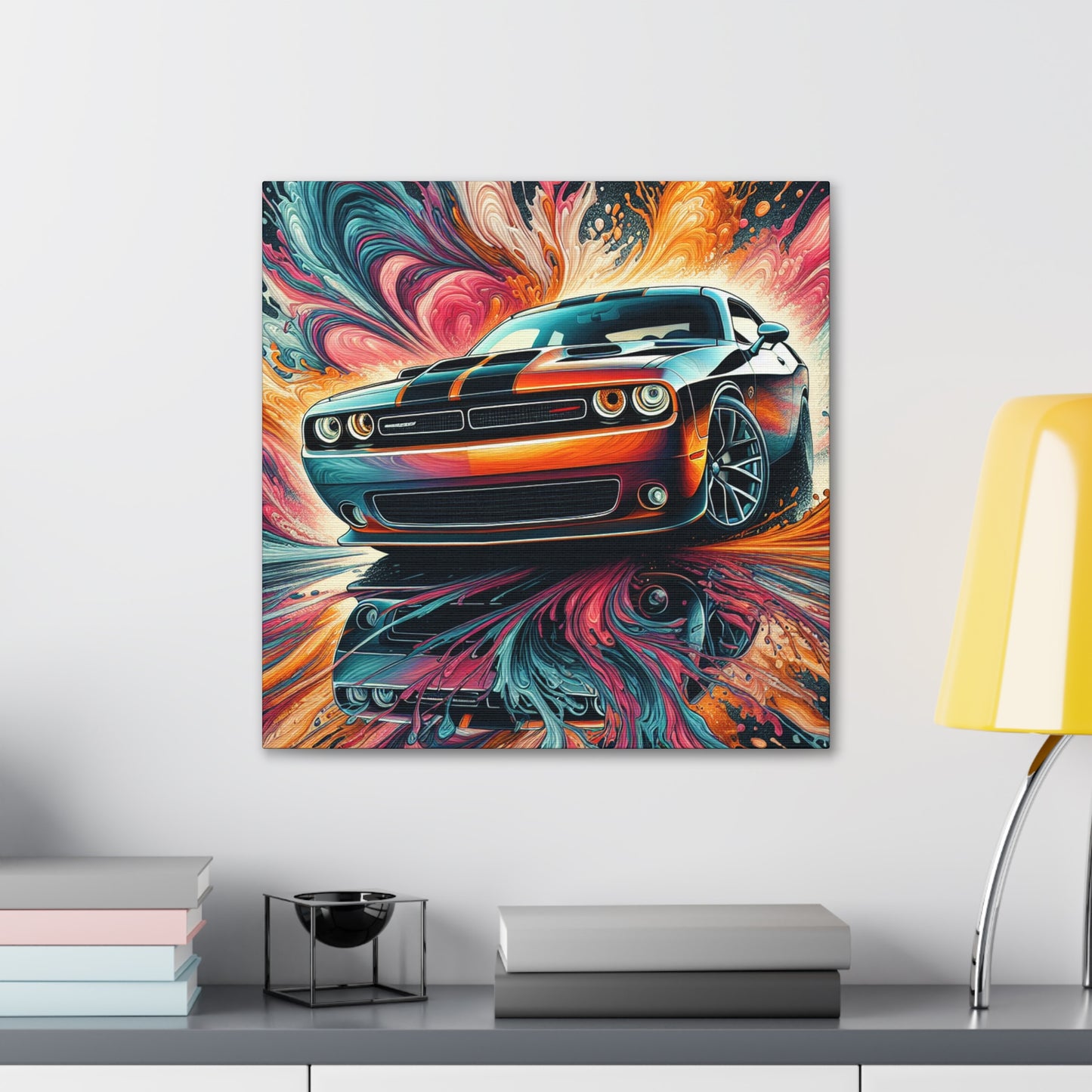 Vintage Dodge Challenger Wall Art, Handmade Car Canva Painting, Automotive Decor, Collector's Item, Must-Have for Car Enthusiasts, Home Decor