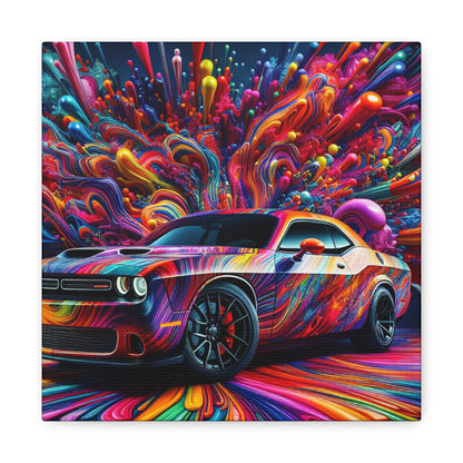 Dodge Challenger Canva Art - Sports Car Wall Decor - Modern Vehicle Canvas Painting - Perfect for Man Cave, Garage, or Home Office